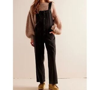 Free People We The Free Fields Of Flowers Wide-Leg Overalls XS Vintage Black